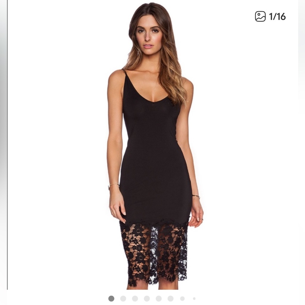 Free People Intimately Black Lace Hem Slip Dress Boho  Midi Bodycon Lingerie- S